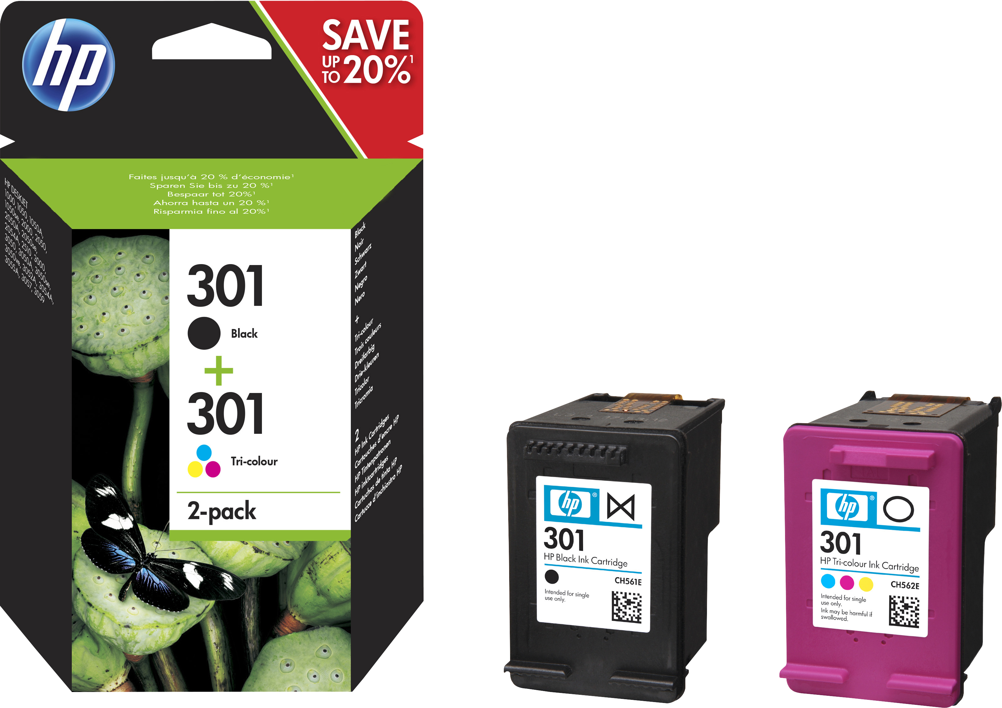 Dwaal heilig Typisch HP 301 originele zwarte/drie-kleuren inktcartridges, 2-pack (N9J72AE) kopen  » Centralpoint