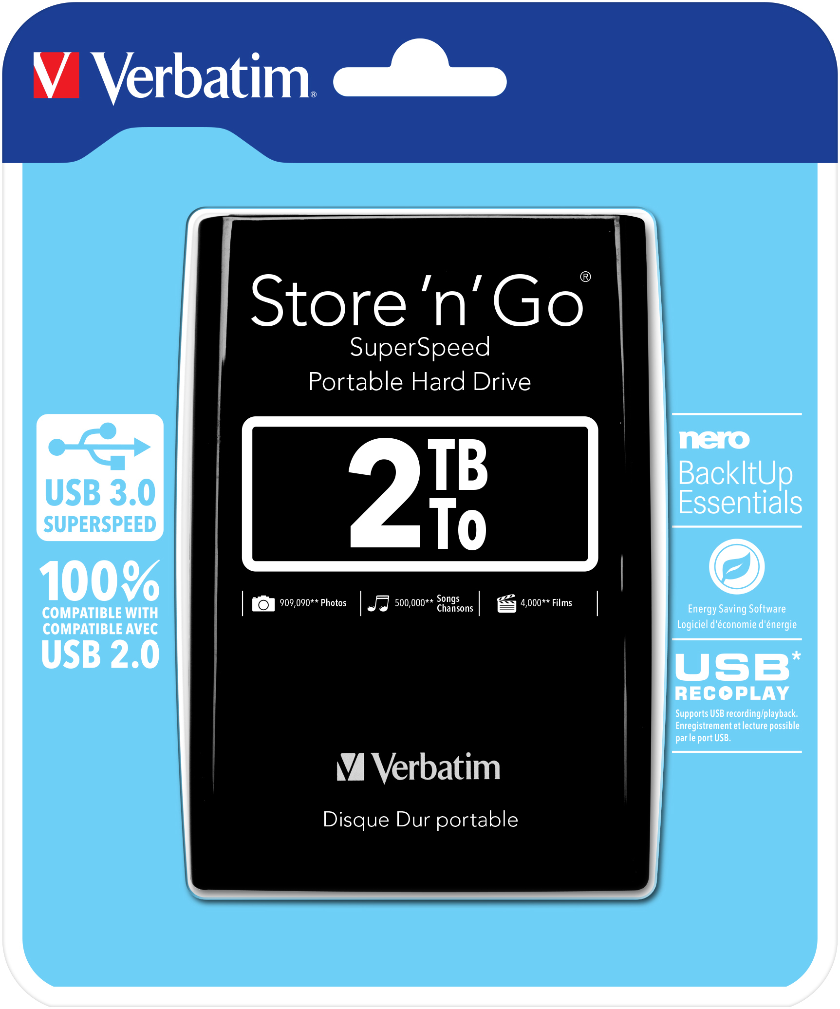 nieuws vleet Heup Verbatim Draagbare vaste Store 'n' Go-schijf met USB 3.0 van 2 TB Black  (53177) kopen » Centralpoint