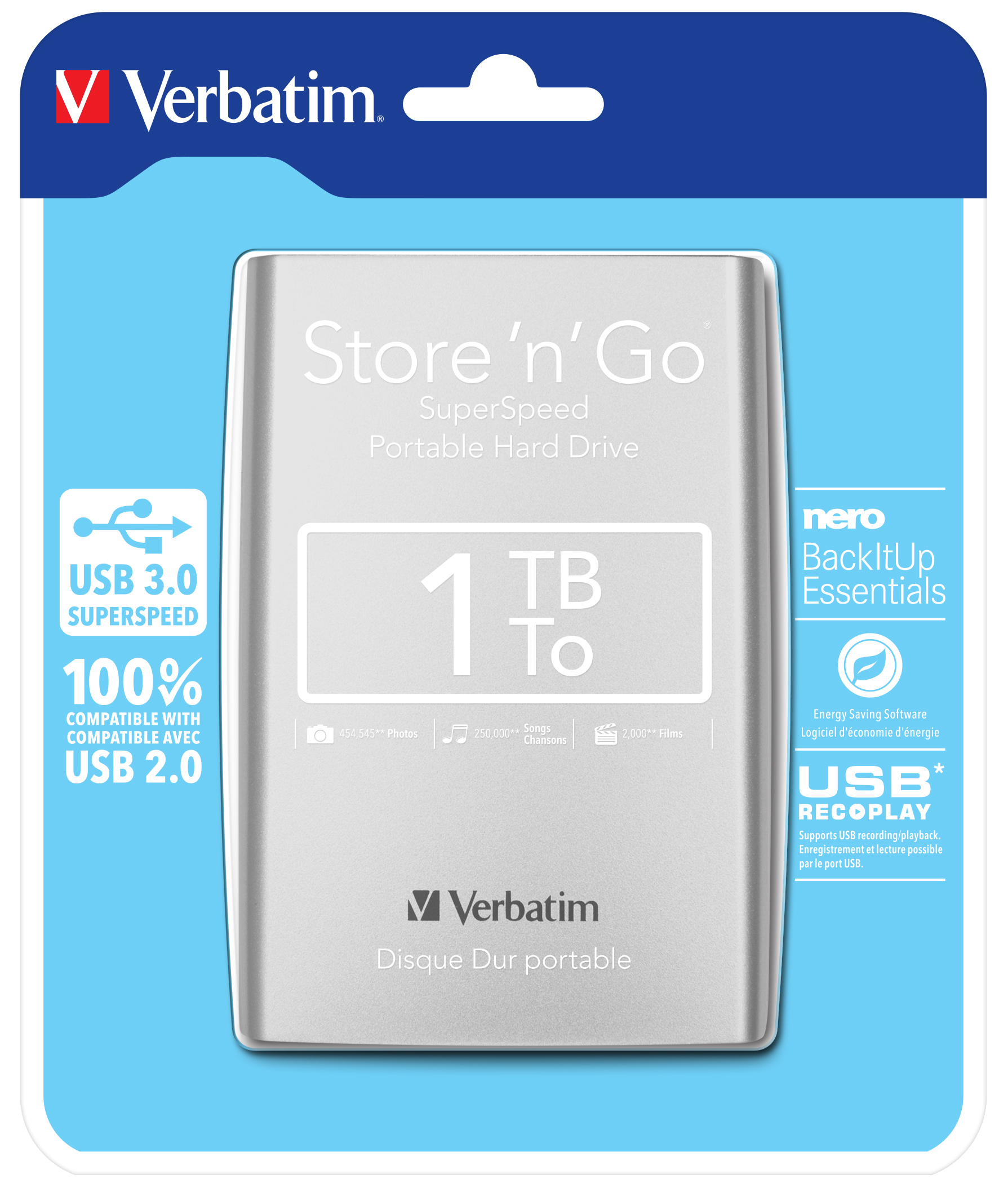 voor metalen portemonnee Verbatim Draagbare vaste Store 'n' Go-schijf met USB 3.0 van 1 TB Zilver  (53071) kopen » Centralpoint