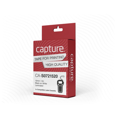 Capture S0721520 LetraTag compatible 12mm x 4m Black on White Labeltape  (CA-S0721520) - Dustin Belgique