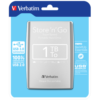 Verbatim vaste Store Go-schijf met USB 3.0 van 1 TB Zilver (53071) kopen » Centralpoint
