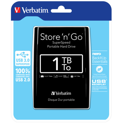 meesteres Huisdieren regisseur Verbatim Draagbare vaste Store 'n' Go-schijf met USB 3.0 van 1 TB Black  (53023) kopen » Centralpoint